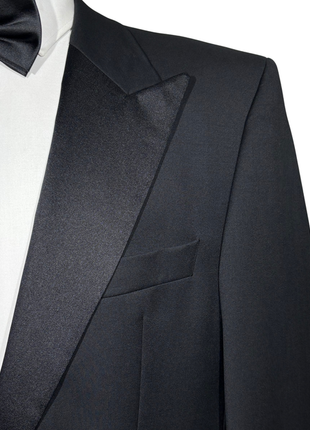 Hugo Boss Mens Solid Black Satin Peak Lapel Classic Fit 1-Button Wool Tuxedo - 42S