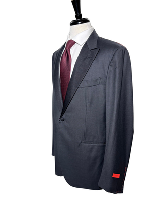 Isaia Mens Solid Dark Charcoal Fully-Canvassed Peak Lapel Classic Fit 1-Button Wool Tuxedo - 44R