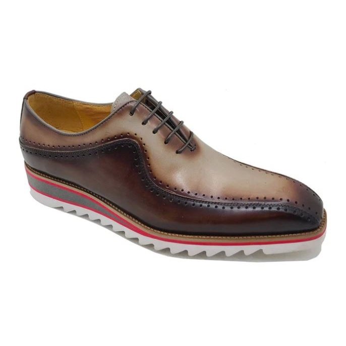 Carrucci Zapatos de vestir Oxford con cordones en dos tonos de cuero marrón para hombre