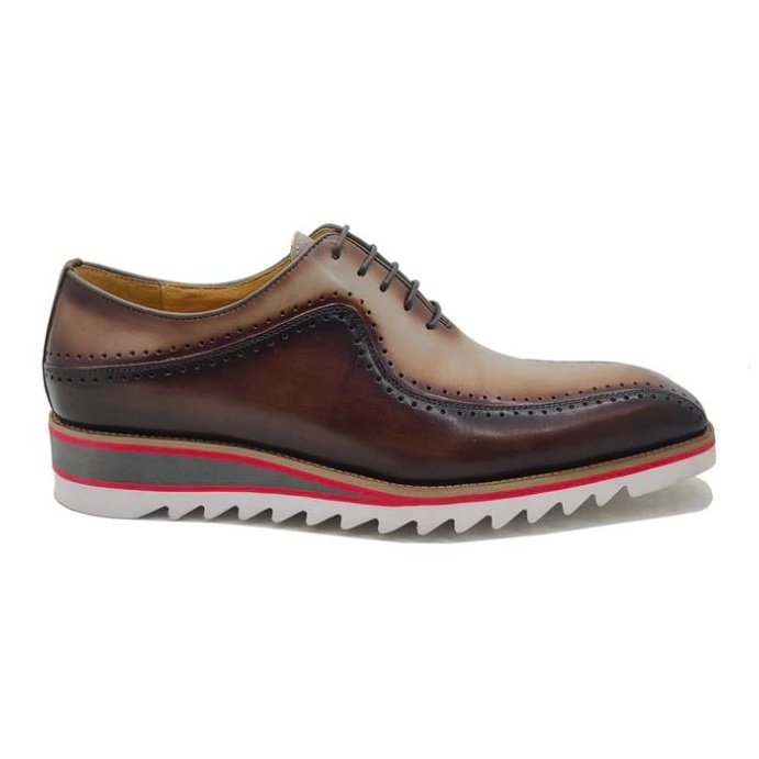 Carrucci Mens Brown Leather Two Tone Lace-up Oxford Dress Shoes