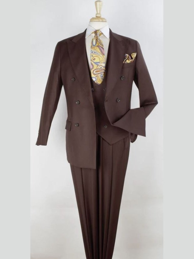 Apollo King Mens Brown Classic Fit 100% Wool Double Breasted 3 Piece Suit