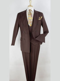 Thumbnail for Apollo King Mens Brown Classic Fit 100% Wool Double Breasted 3 Piece Suit