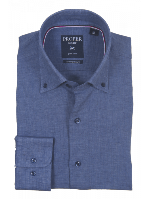 Mens Navy Blue Modern Fit Spread Collar 100% Linen Dress Shirt, M Mens Navy Blue Modern Fit Spread Collar 100% Linen Dress Shirt, M