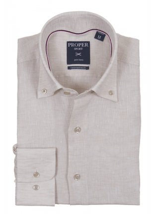 Mens Tan Modern Fit Spread Collar 100% Linen Dress Shirt