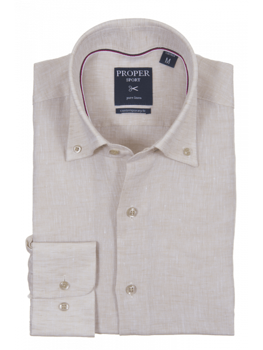 Mens Tan Modern Fit Spread Collar 100% Linen Dress Shirt, L Mens Tan Modern Fit Spread Collar 100% Linen Dress Shirt, L