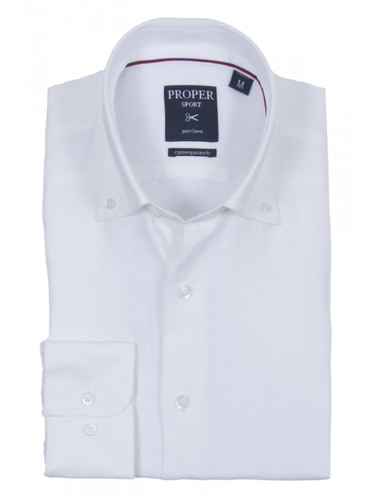 Mens White Modern Fit Spread Collar 100% Linen Dress Shirt