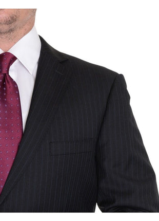 Label E 42L 36W Modern Fit Black Pinstriped Two Button Wool Suit (42L 36W)