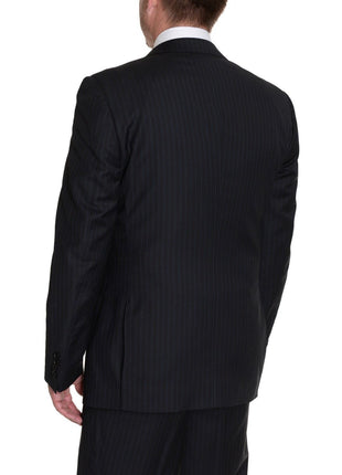 Label E 42L 36W Modern Fit Black Pinstriped Two Button Wool Suit (42L 36W)