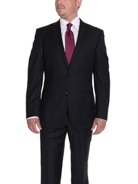 Thumbnail for Label E 42L 36W Modern Fit Black Pinstriped Two Button Wool Suit (42L 36W)