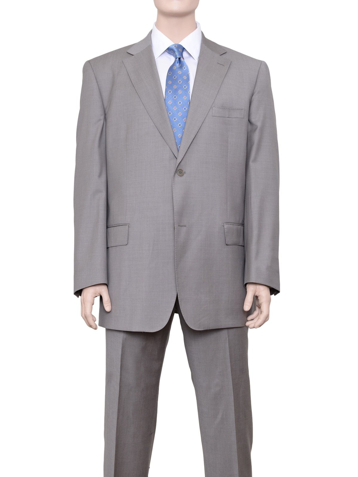 Label E SUITS 48L Label E Mens Solid Tan Classic Fit 100% Wool 2 Piece Suit