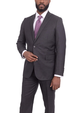 Mens Slim Fit Charcoal Gray Check Two Button Wool Suit