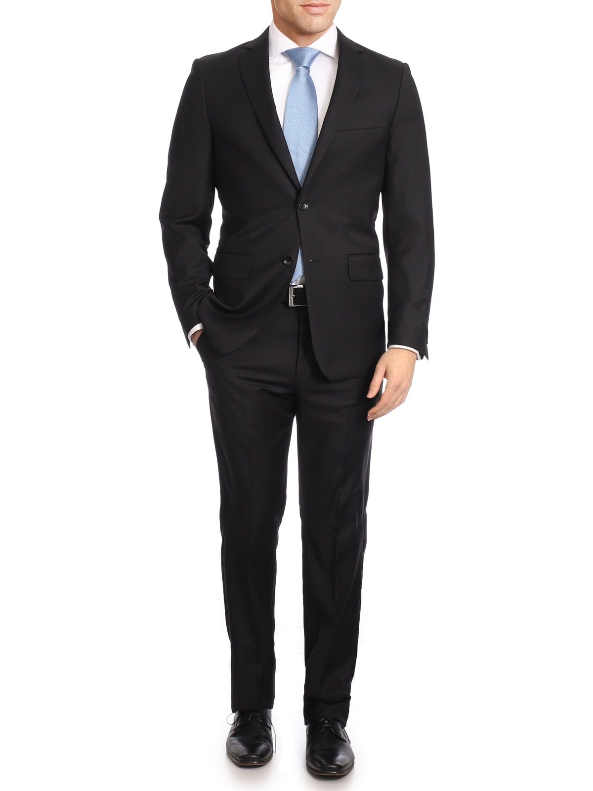 Label M SUITS Label M Mens Classic Fit Solid Black Two Button 100% Wool Wrinkle Resistant Suit