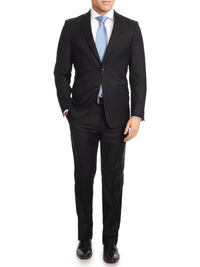 Thumbnail for Label M SUITS Label M Mens Classic Fit Solid Black Two Button 100% Wool Wrinkle Resistant Suit