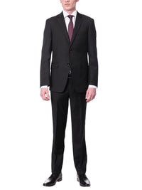 Thumbnail for Label M SUITS Men's Euro Slim Fit Solid Black Two Button 2 Piece 100% Wool Suit