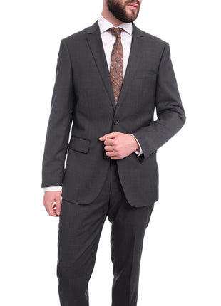 Label M SUITS Mens Extra Slim Fit Gray Texured Two Button Wool Suit