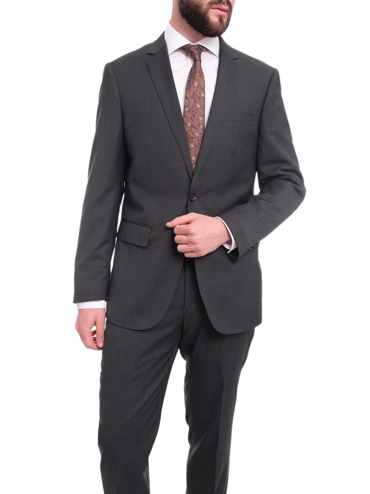 Label M SUITS Mens Extra Slim Fit Gray Texured Two Button Wool Suit