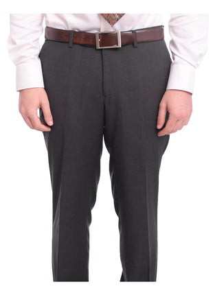 Label M SUITS Mens Extra Slim Fit Gray Texured Two Button Wool Suit