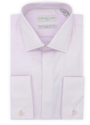 Steven Land Mens Solid Lavender Regular Fit Cotton French Cuff Dress Shirt