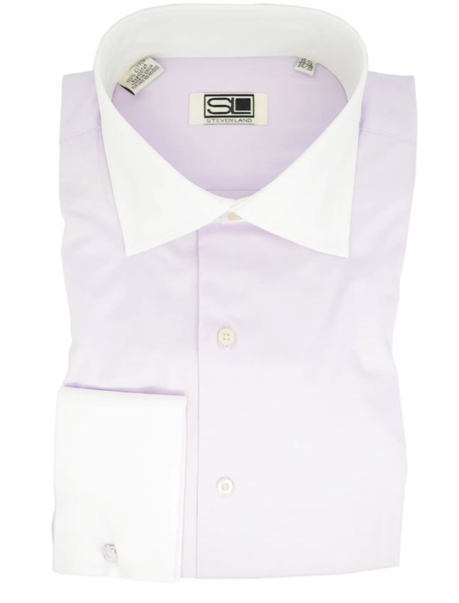 Steven Land 100% Cotton Solid Lilac French Cuff Classic Fit Dress Shirt