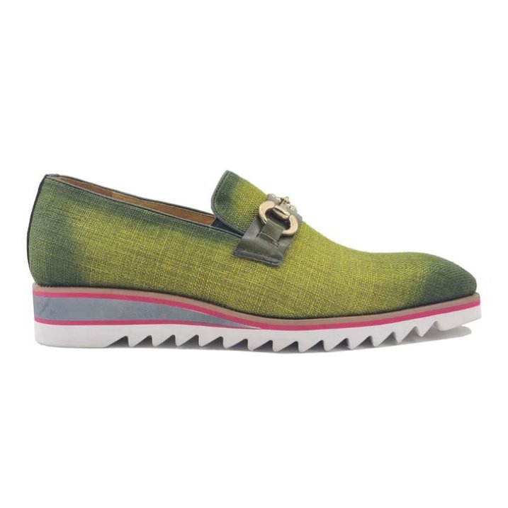 Carrucci Mens Lime Green Leather Slip-on Loafer Dress Shoes