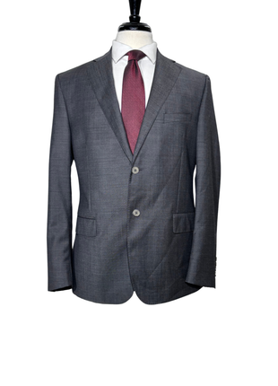 Sample Production Charcoal Sharkskin Notch Lapel Classic Fit 2-Button Wool Suit - 42L