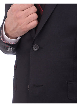 LVs by Levinas Sale Suits Men's Levinas Solid Navy Blue Half Canvassed Wool Cashmere 2 Piece Men's Suit