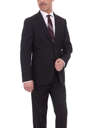 LVs by Levinas TWO PIECE SUITS Men's Levinas Solid Black Half Canvassed High-End Wool Cashmere 2 Piece Suit