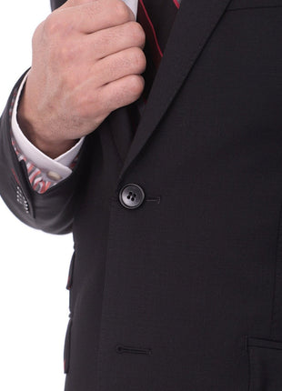 LVs by Levinas TWO PIECE SUITS Men's Levinas Solid Black Half Canvassed High-End Wool Cashmere 2 Piece Suit