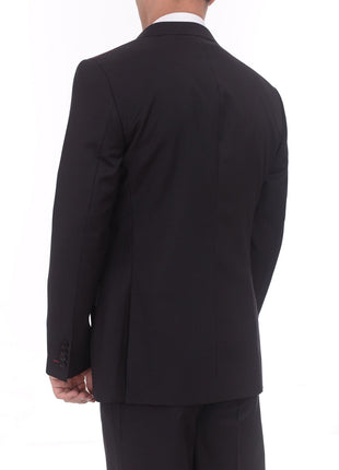 LVs by Levinas TWO PIECE SUITS Men's Levinas Solid Black Half Canvassed High-End Wool Cashmere 2 Piece Suit