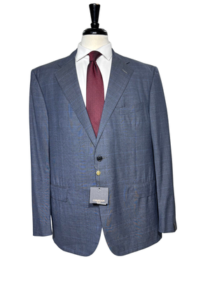 Corneliani Mens Blue Glen Plaid Fully-Canvassed Notch Lapels Classic Fit 2 Button Wool Suit - 48R