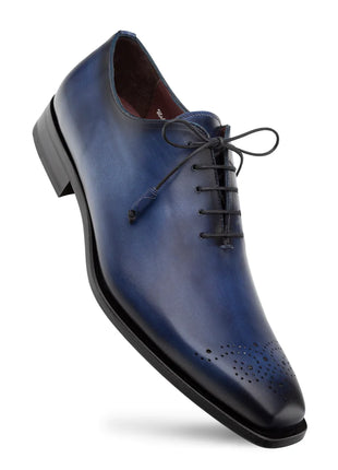 Mezlan Mens Solid Blue Lace-up Oxford Leather Dress Shoes