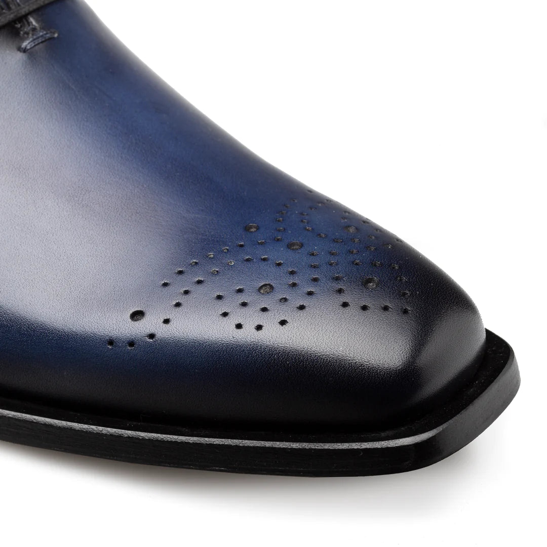 Mezlan Mens Solid Blue Lace-up Oxford Leather Dress Shoes