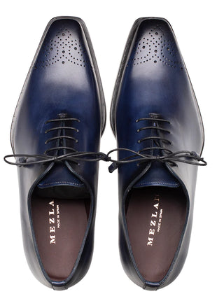 Mezlan Mens Solid Blue Lace-up Oxford Leather Dress Shoes