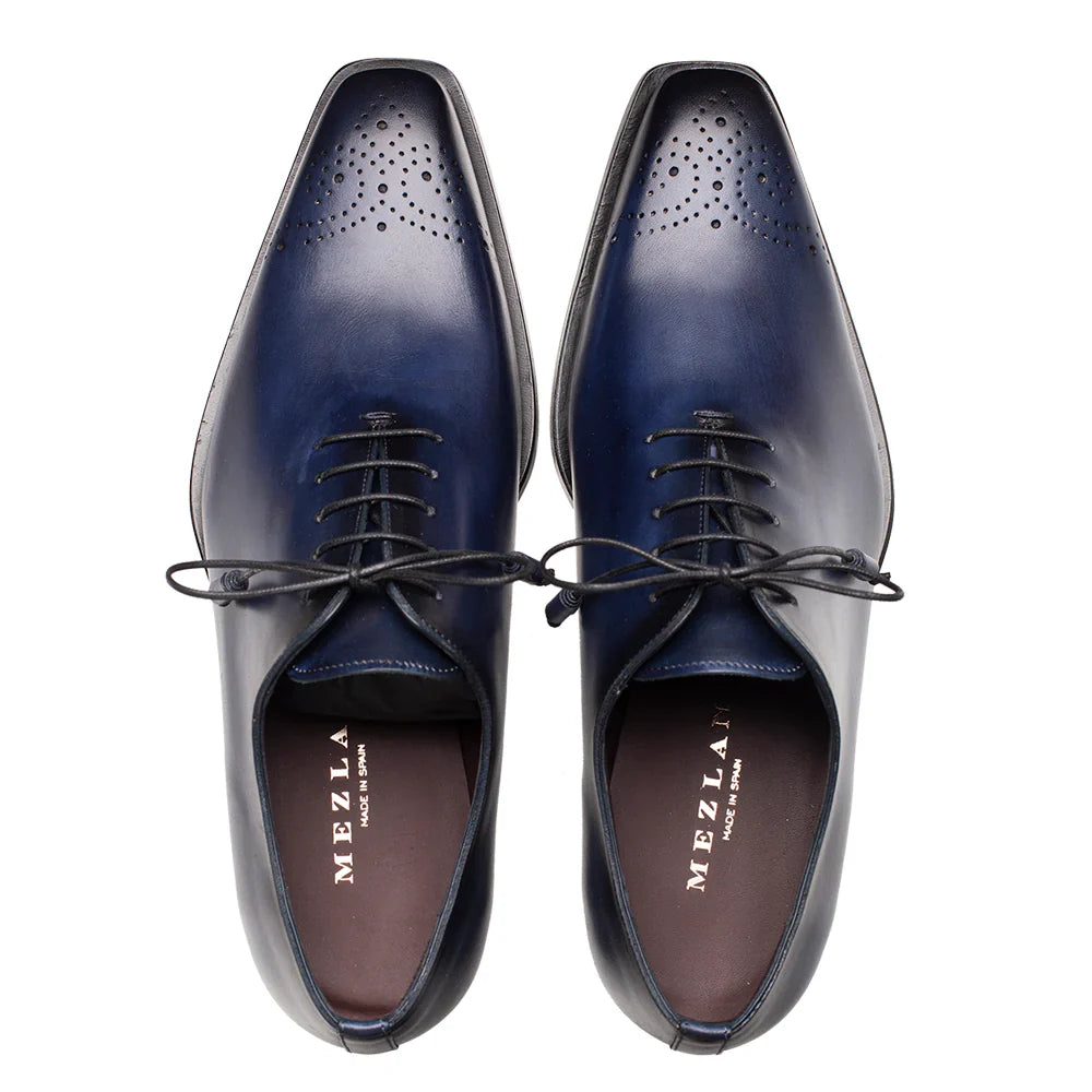 Mezlan Boys Solid Blue Lace-up Oxford Leather Dress Shoes