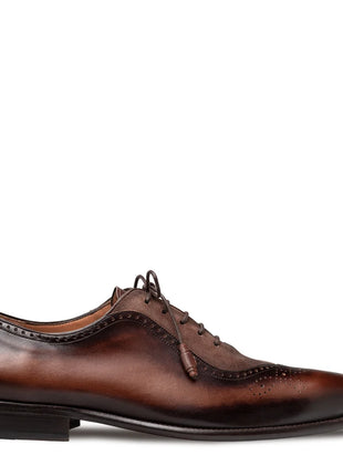 Mezlan Brown & Taupe Multi-Tone Calfskin Suede Oxford Dress Shoes