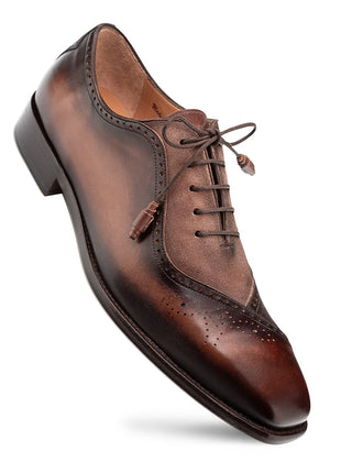 Mezlan Brown & Taupe Multi-Tone Calfskin Suede Oxford Dress Shoes