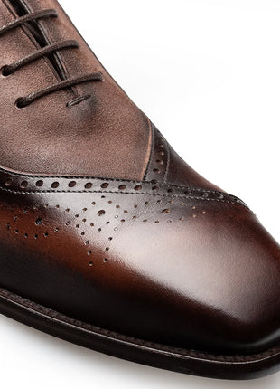 Mezlan Brown & Taupe Multi-Tone Calfskin Suede Oxford Dress Shoes