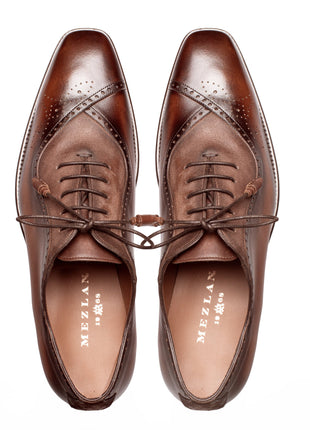Mezlan Brown & Taupe Multi-Tone Calfskin Suede Oxford Dress Shoes