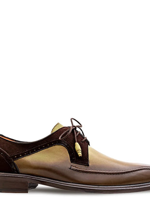 Mezlan Two-Tone Olive Mocha Lace Up Bicycle Toe Calf/Suede Derby Dress Shoes