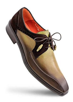 Mezlan Two-Tone Olive Mocha Lace Up Bicycle Toe Calf/Suede Derby Dress Shoes