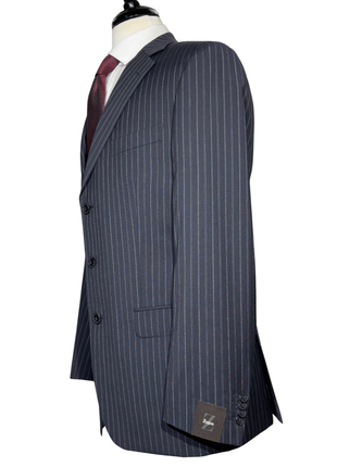 Z Zegna Mens Dark Blue Pinstripe Notch Lapels Classic Fit 3-Button Wool Suit - 38R