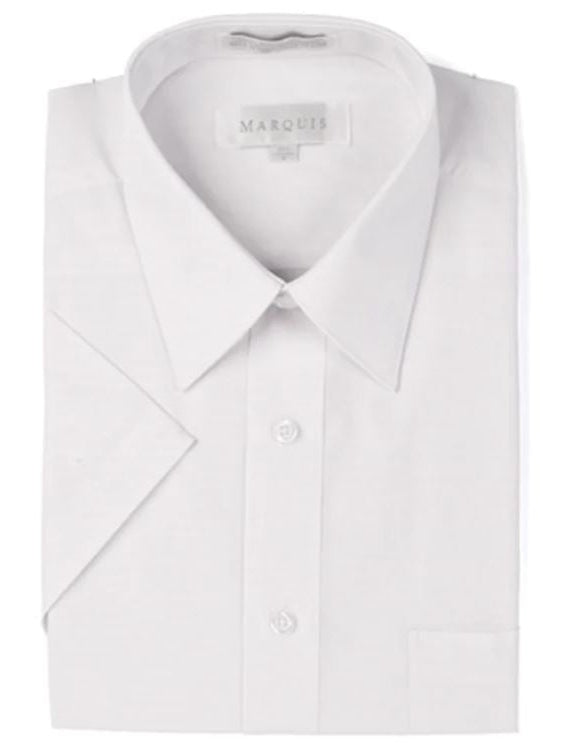 Marquis Mens Cotton Blend Solid White Regular Fit Short Sleeve Dress Shirt, 18.5 Short S Marquis Mens Cotton Blend Solid White Regular Fit Short Sleeve Dress Shirt, 18.5 Short S