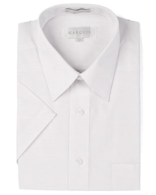 Marquis Mens Cotton Blend Solid White Regular Fit Short Sleeve Dress Shirt