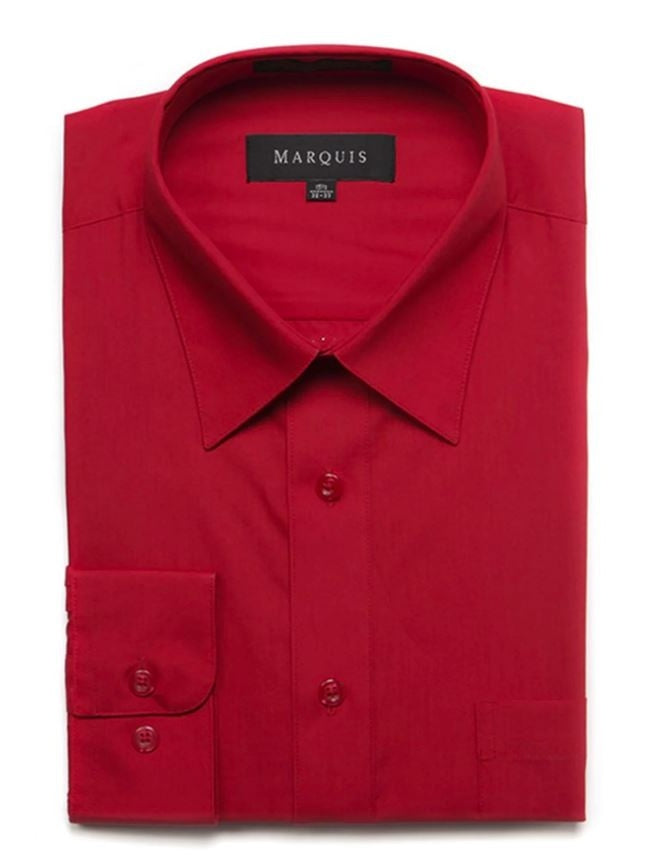 Marquis Camisa de vestir de mezcla de algodón rojo sólido de ajuste delgado para hombre