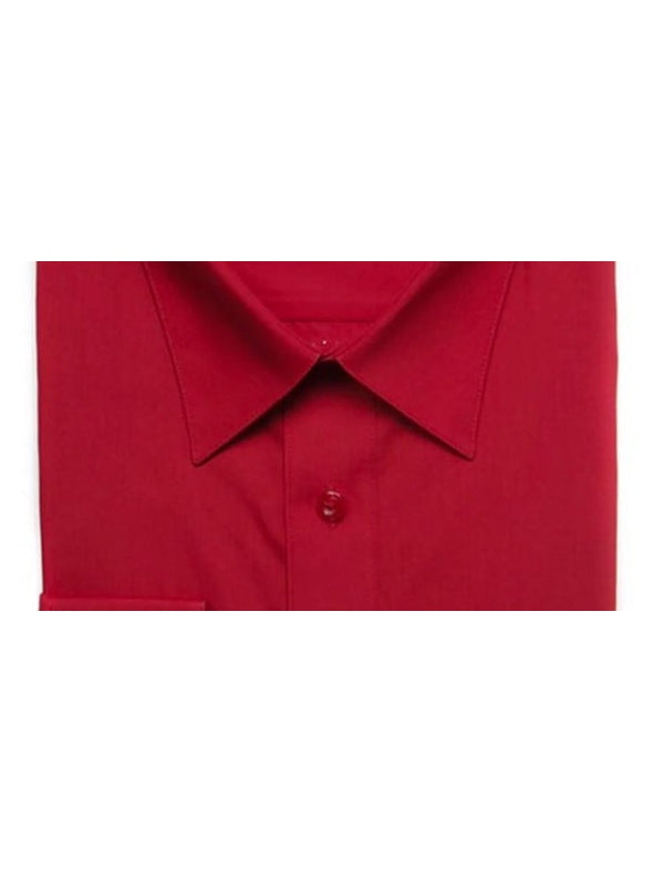 Marquis Camisa de vestir de mezcla de algodón rojo sólido de ajuste delgado para hombre