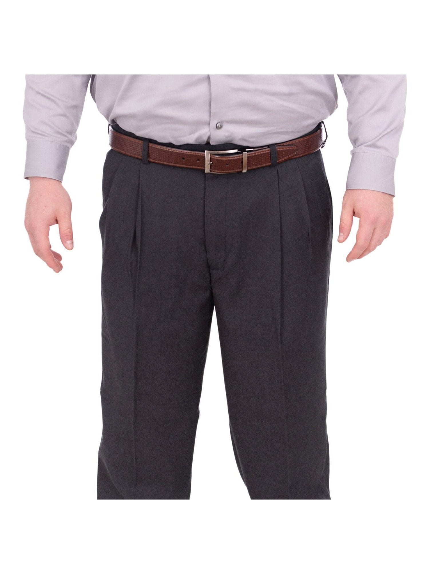 Mazari Classic Fit Solid Charcoal Gray Double Pleated Washable Dress Pants, 36X32 Mazari Classic Fit Solid Charcoal Gray Double Pleated Washable Dress Pants, 36X32
