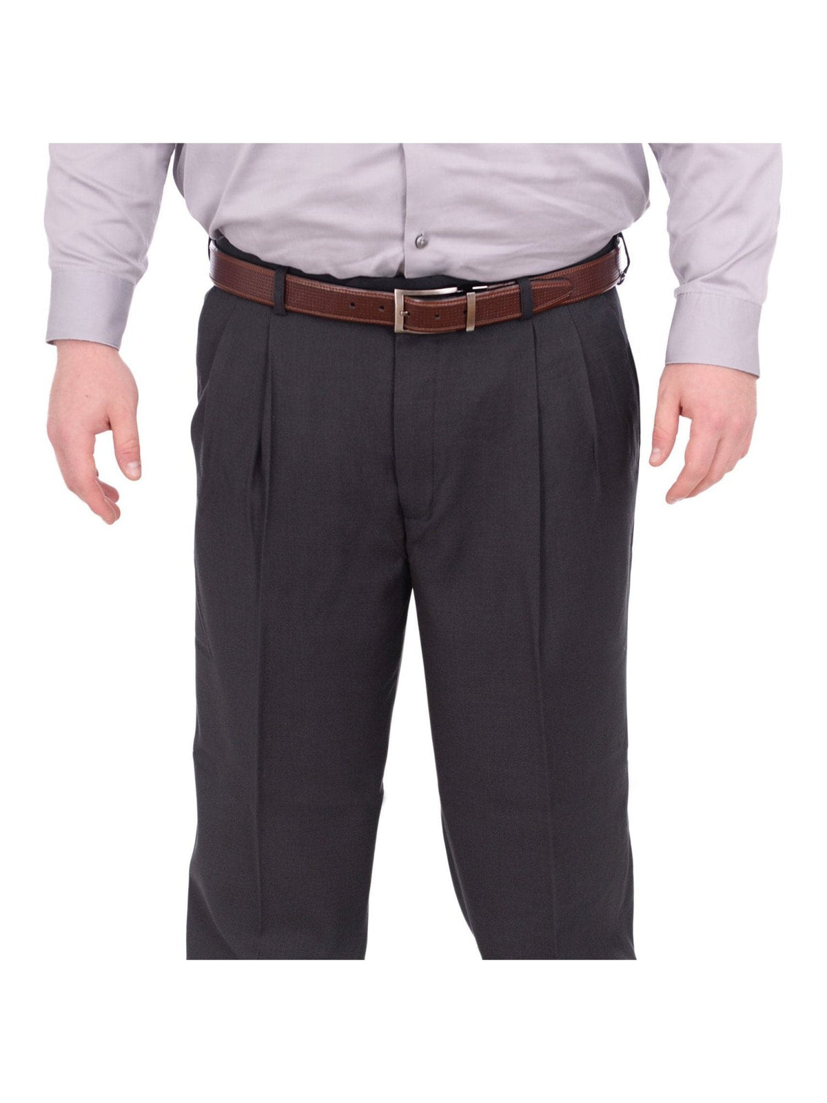 Mazari Sale Pants Mazari Classic Fit Solid Charcoal Gray Double Pleated Washable Dress Pants