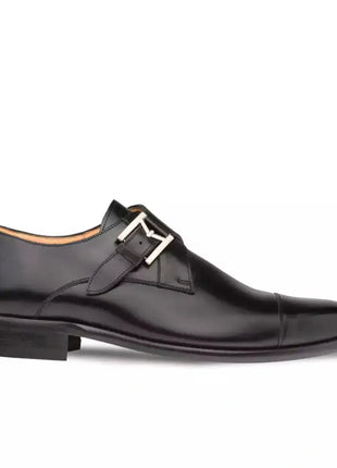 Mezlan SHOES Mezlan Mens Black Single Monk Strap Cap Toe Leather Dress Shoes