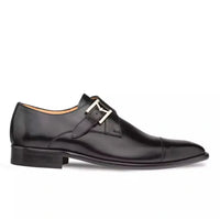 Thumbnail for Mezlan Boys Black Single Monk Strap Cap Toe Leather Dress Shoes