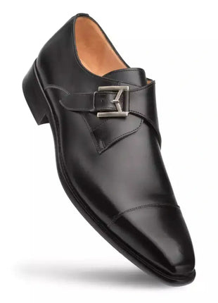 Mezlan SHOES Mezlan Mens Black Single Monk Strap Cap Toe Leather Dress Shoes